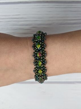 Handcrafted Green Iridescent Beaded Bracelet
